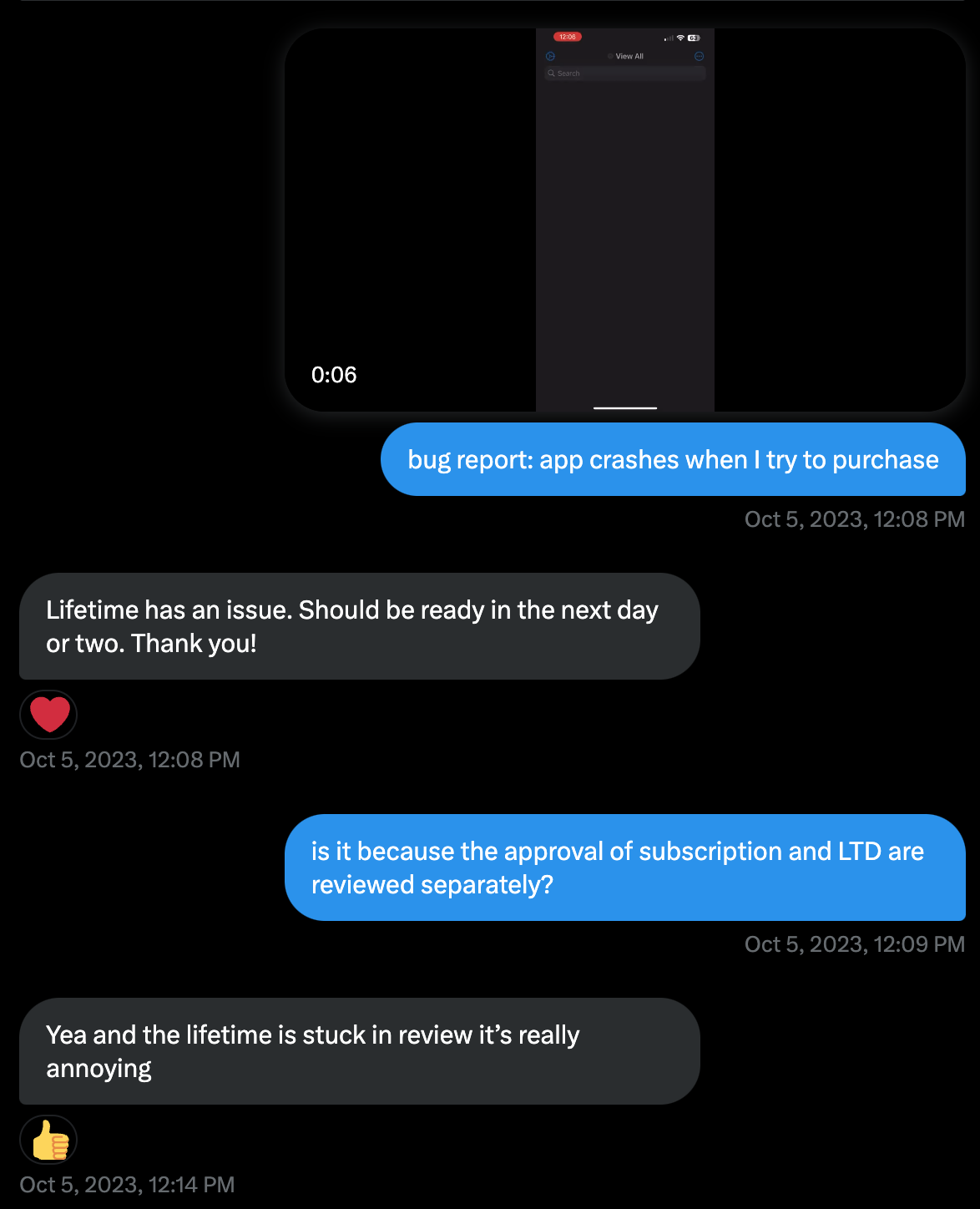 User reporting payment failure